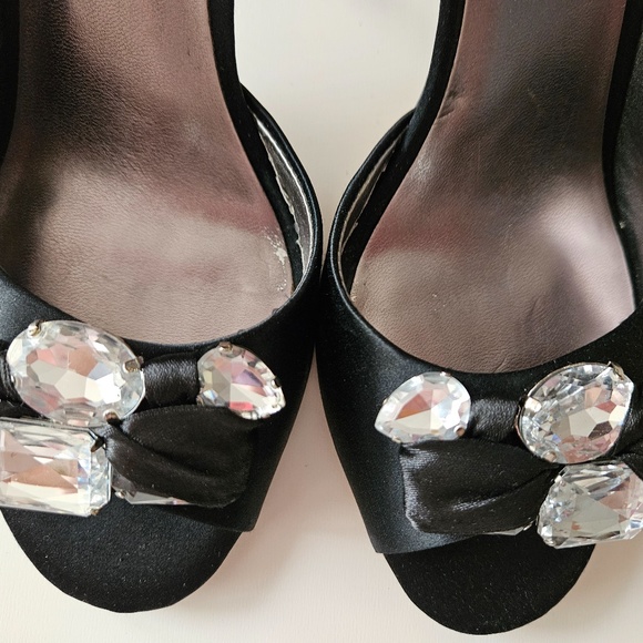 Nine West D'Orsay Black Gemstone Satin Heels Size 7.5 Vintage Style - Picture 5 of 8